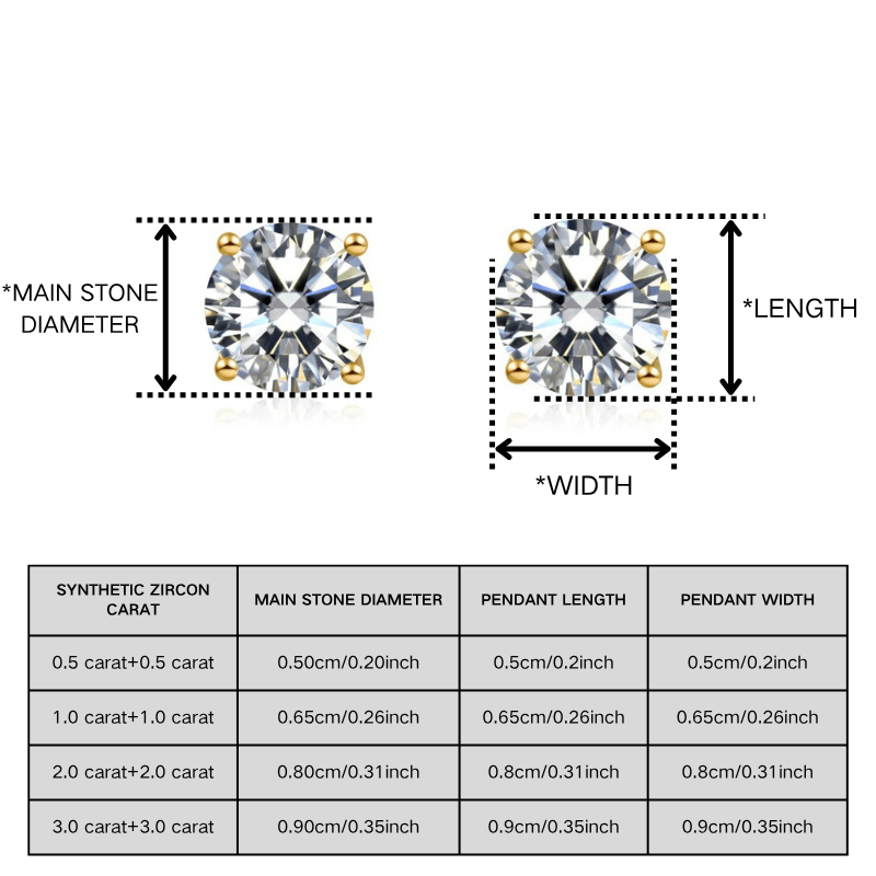 Women's 0.5/1/2/3 Carat 925 Silver Classic Synthetic Zirconia Stud Earrings